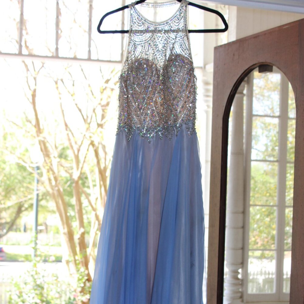 Blue Beaded Prom Dress